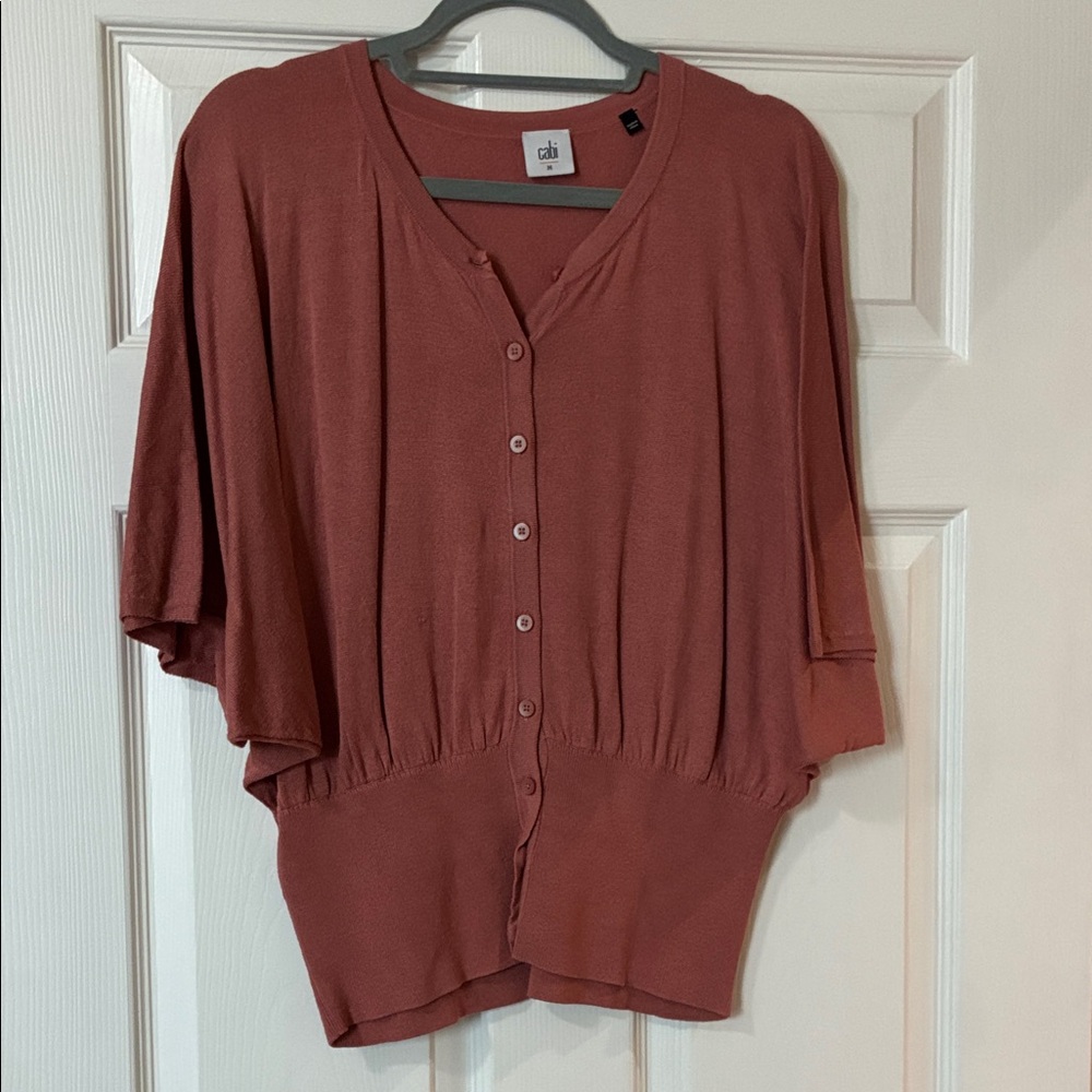 CAbi Terracotta Button-Up Cardigan